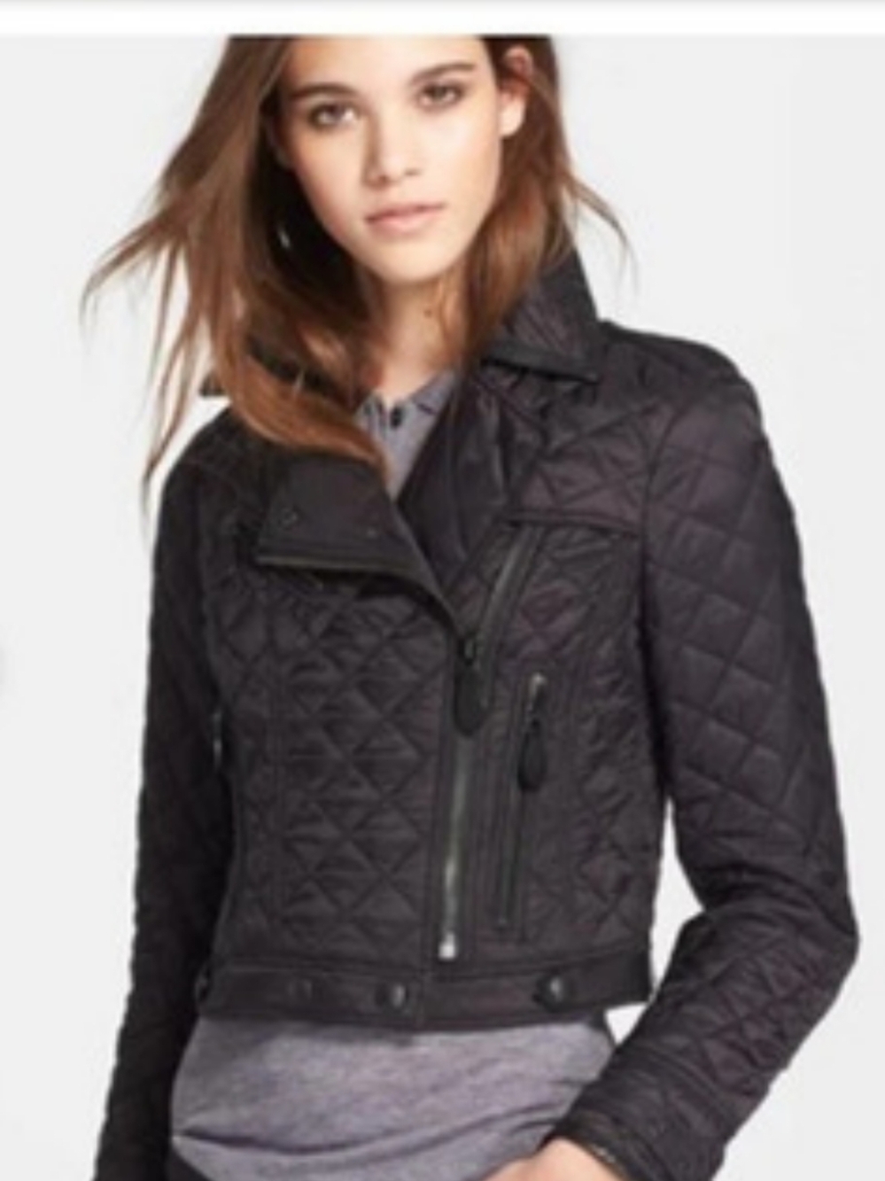 Burberry Quilted Moto Jacket in Black Size 4